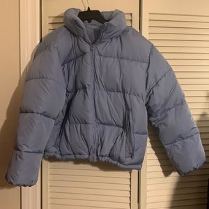 American eagle baby blue short puffer jacket size L NWOT